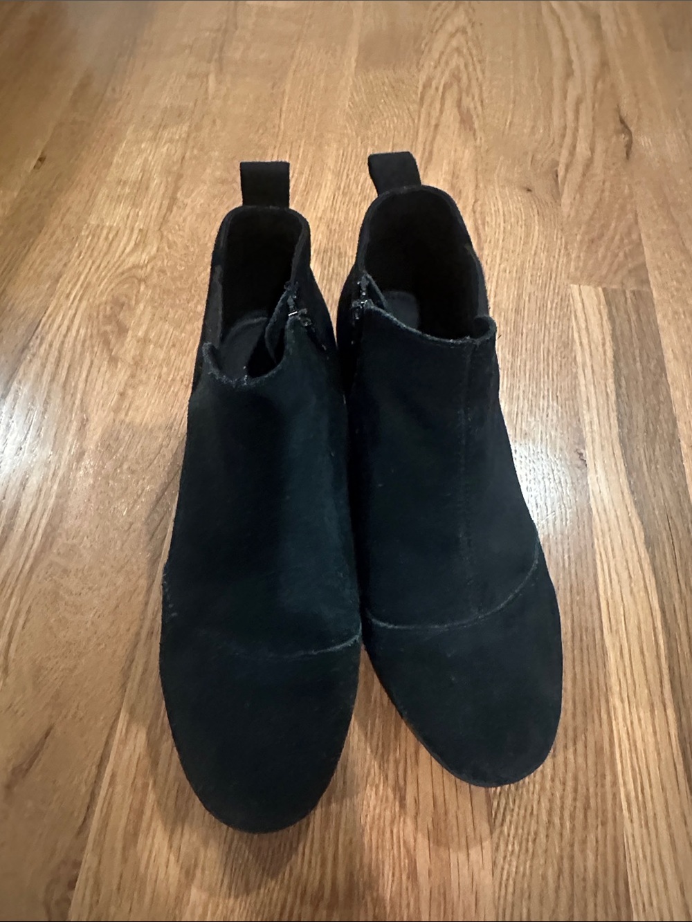 Kids Black Suede Toms Booties with Side Zip